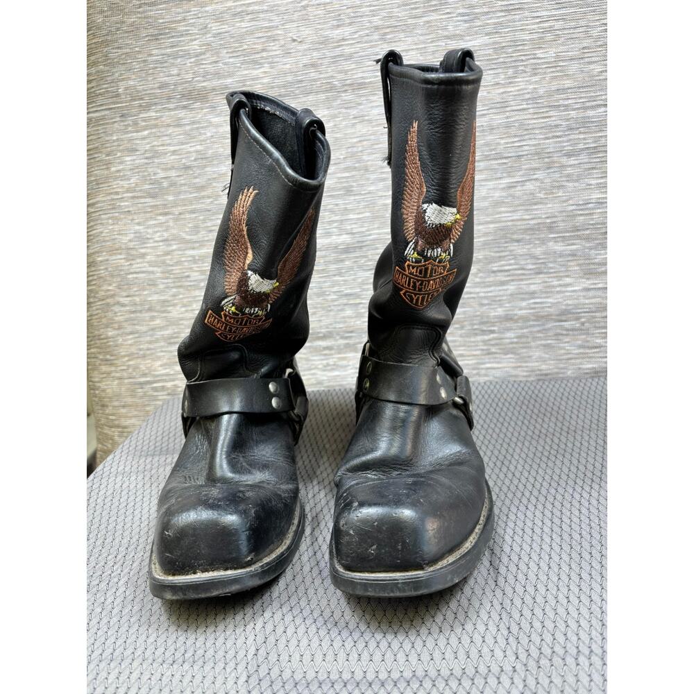 Harley Davidson Eagle Embroidered Harness Biker Boots Men's Size 10.5D Black